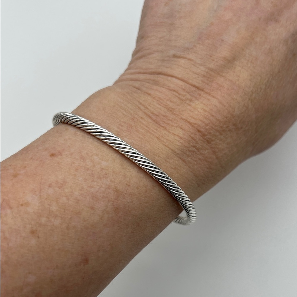 Designer-Inspired Silver and Gold-Tone Cable-Cuff Bracelet with Purple Gems